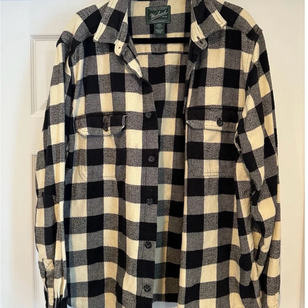 Black And Cream Woolrich Plaid Button-Up Shirt